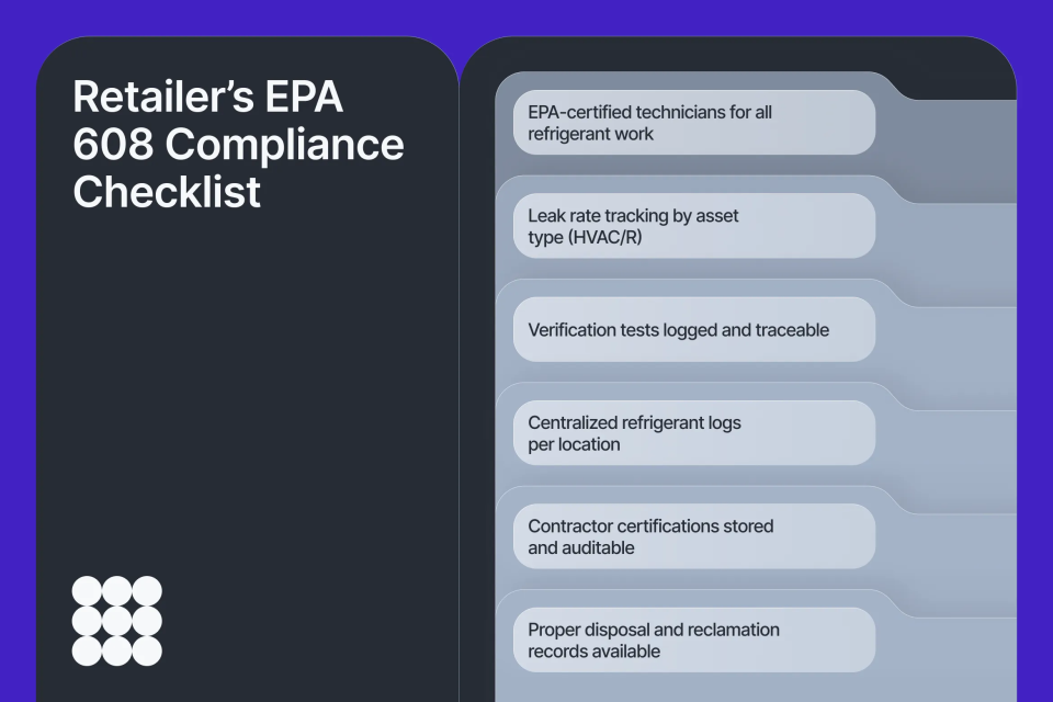 Retailer EPA 608 compliance checklist with technician and tracking requirements