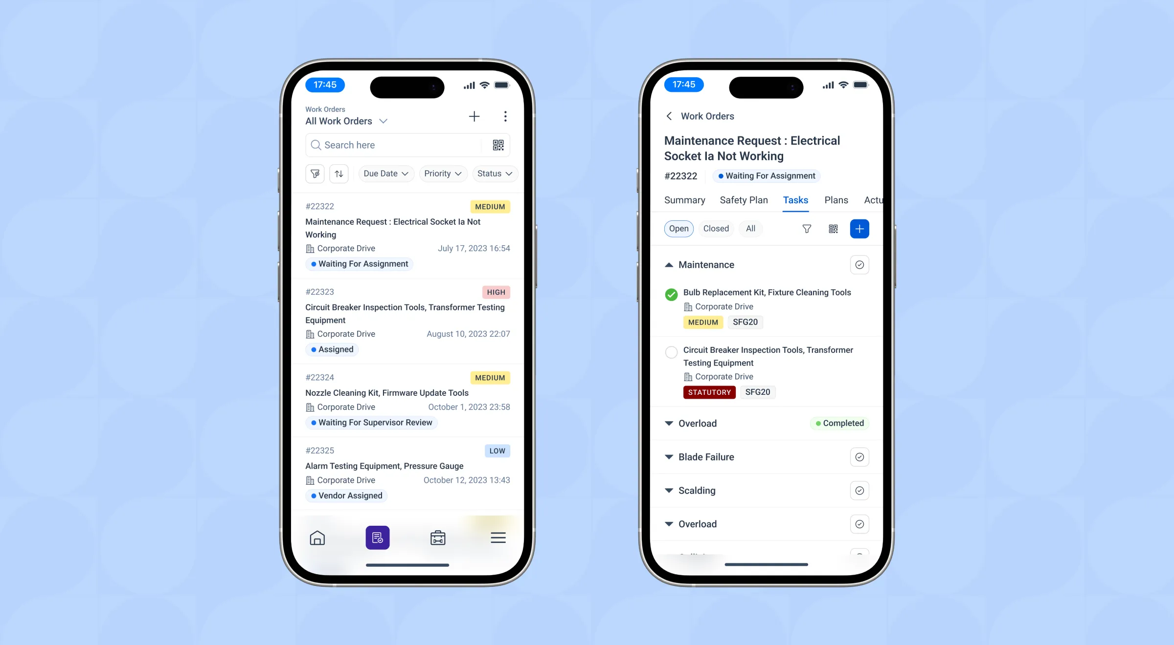 Technicians Mobile App view