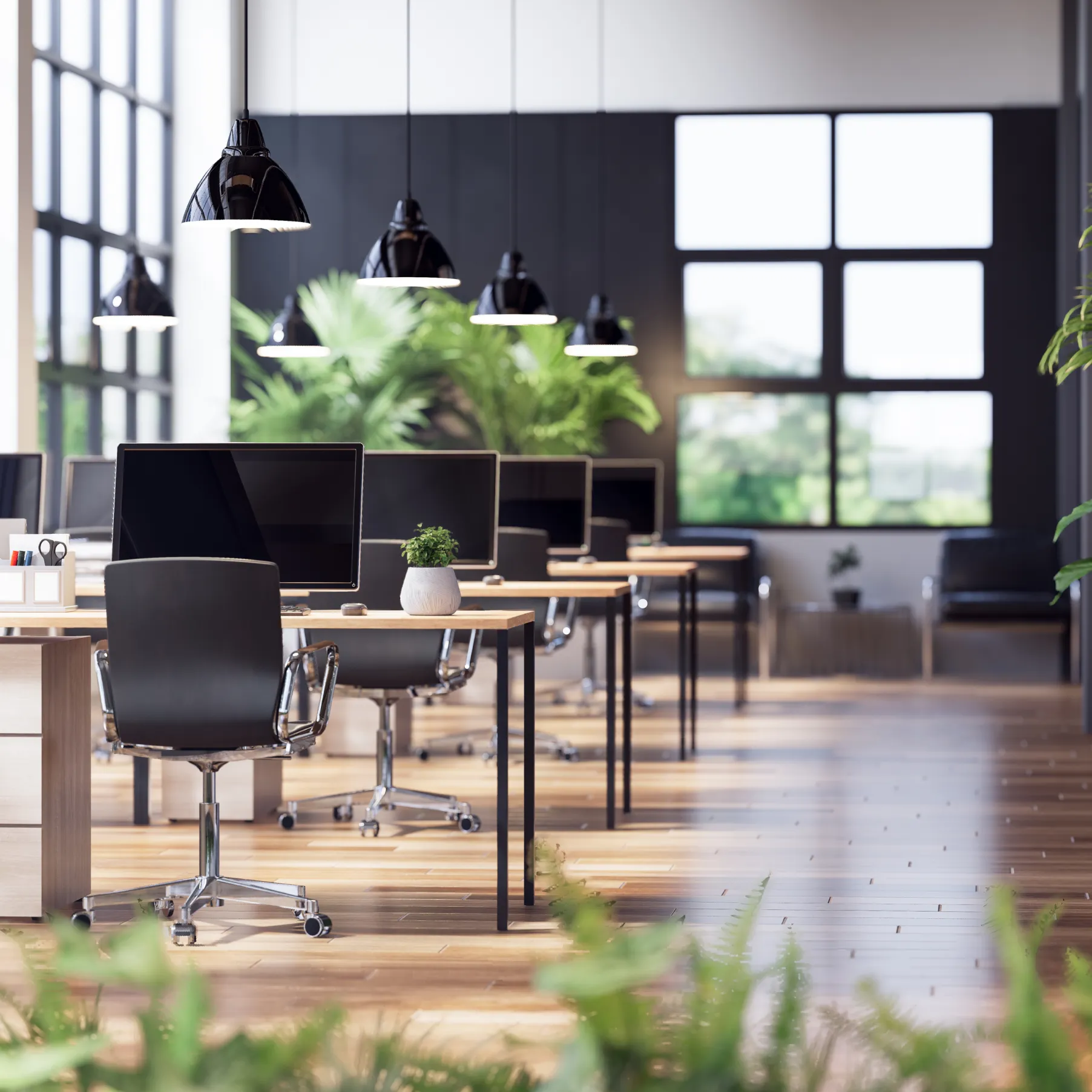 CMMS work order system managing HVAC, lighting, and employee service requests.