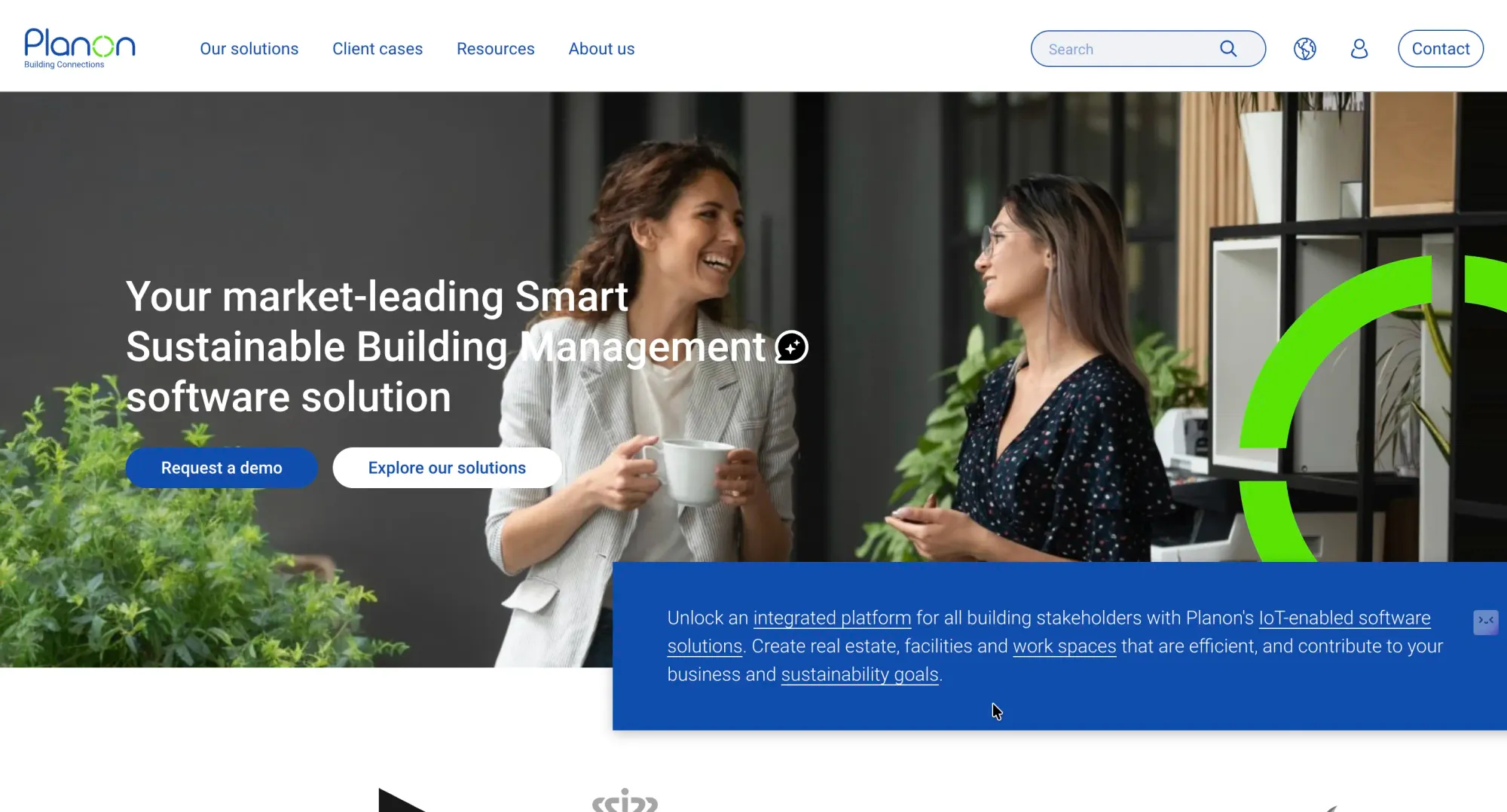 Planon software homepage highlighting smart sustainable building management