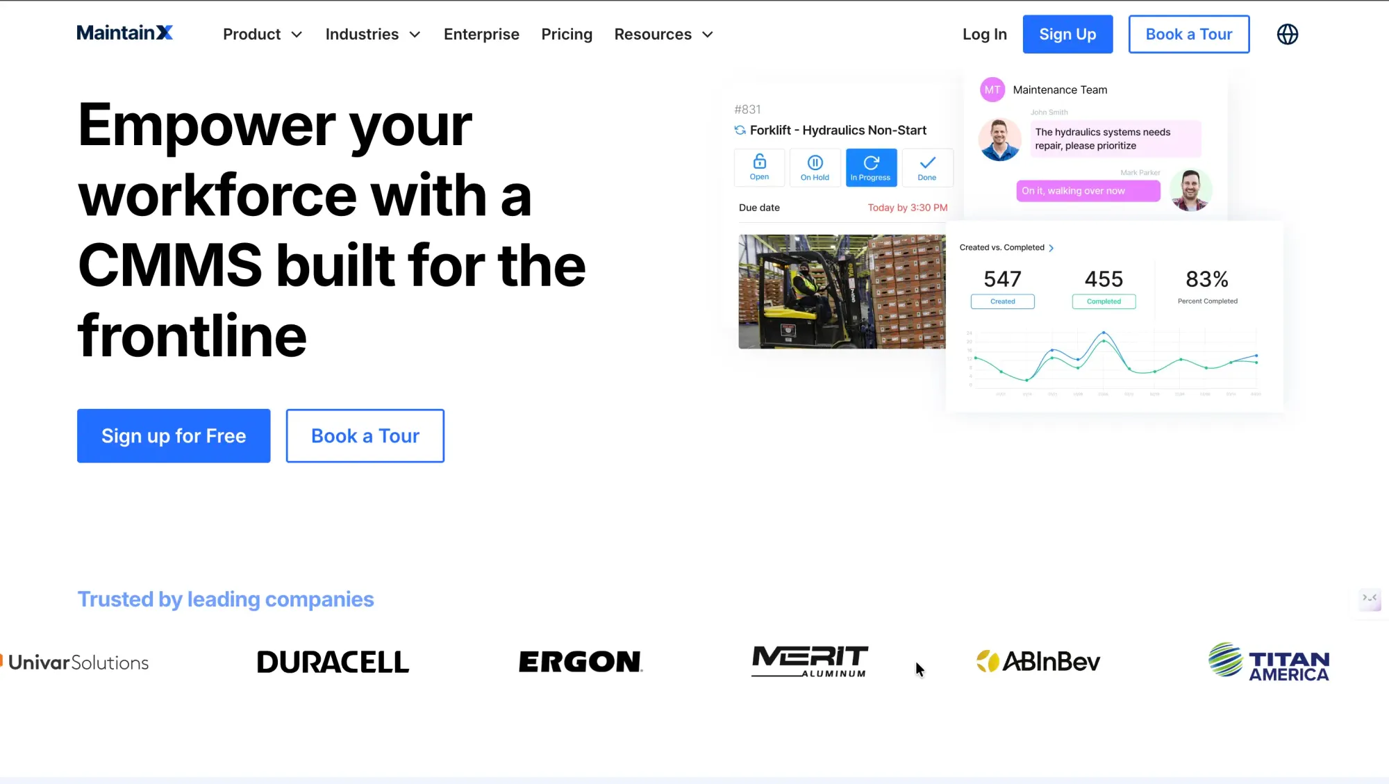 Best CMMS Sofwtare - MaintainX CMMS hero focusing on frontline workforce and real-time task tracking