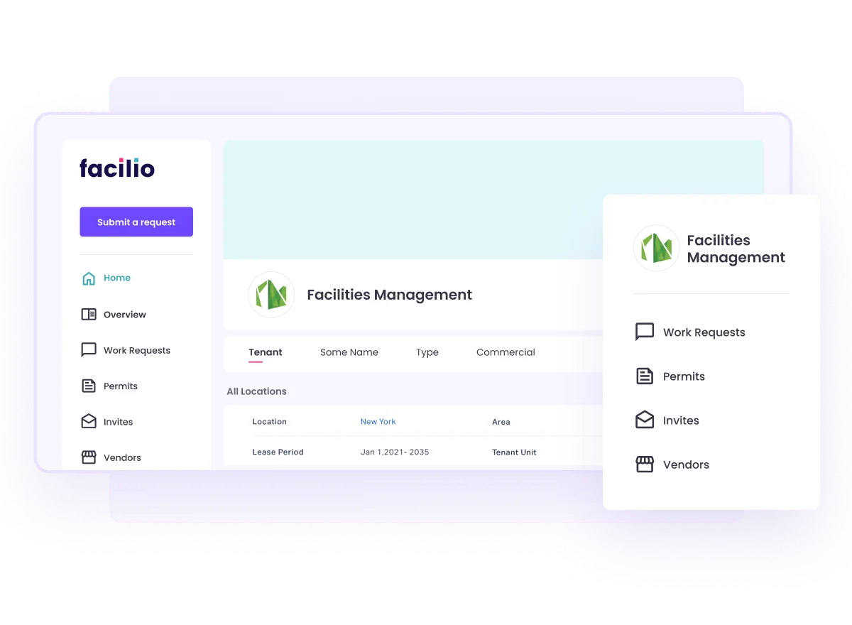 Personalized and branded tenant service portal for work orders, permits, invites, feedback and surveys, announcements and more