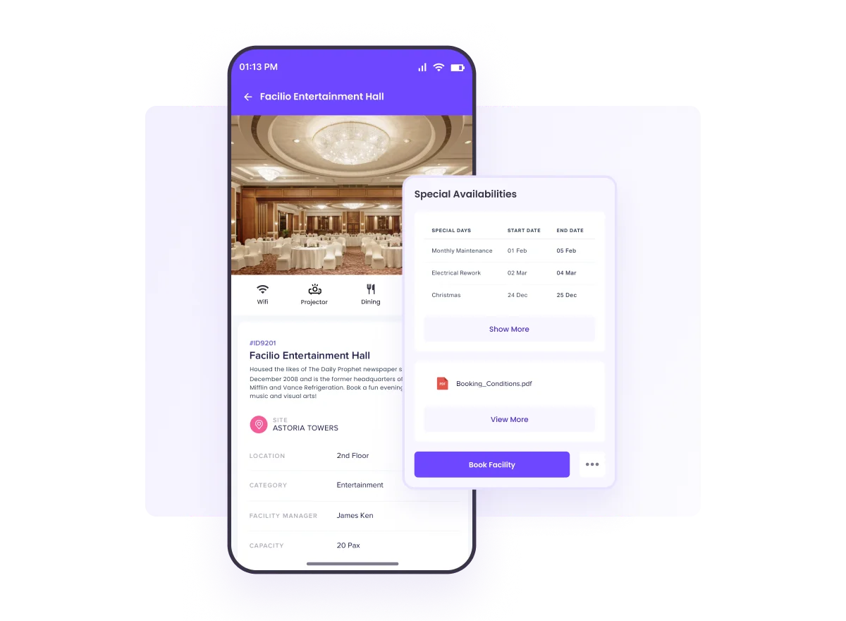Give your tenants an easy way to book spaces along with the amenities they need; and keep them updated about special days, maintenance schedules, and booking conditions