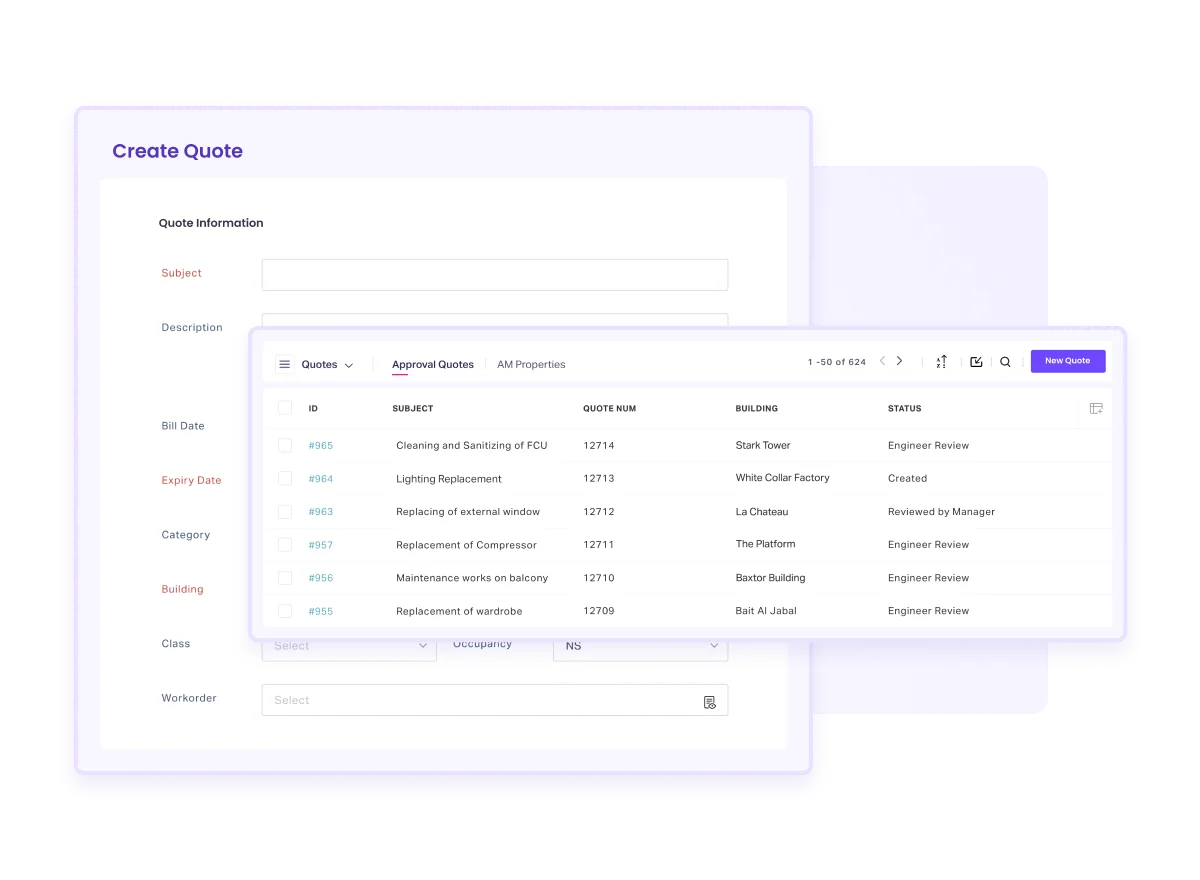 Allow your vendors to generate quotes for every service easily and track status in real-time